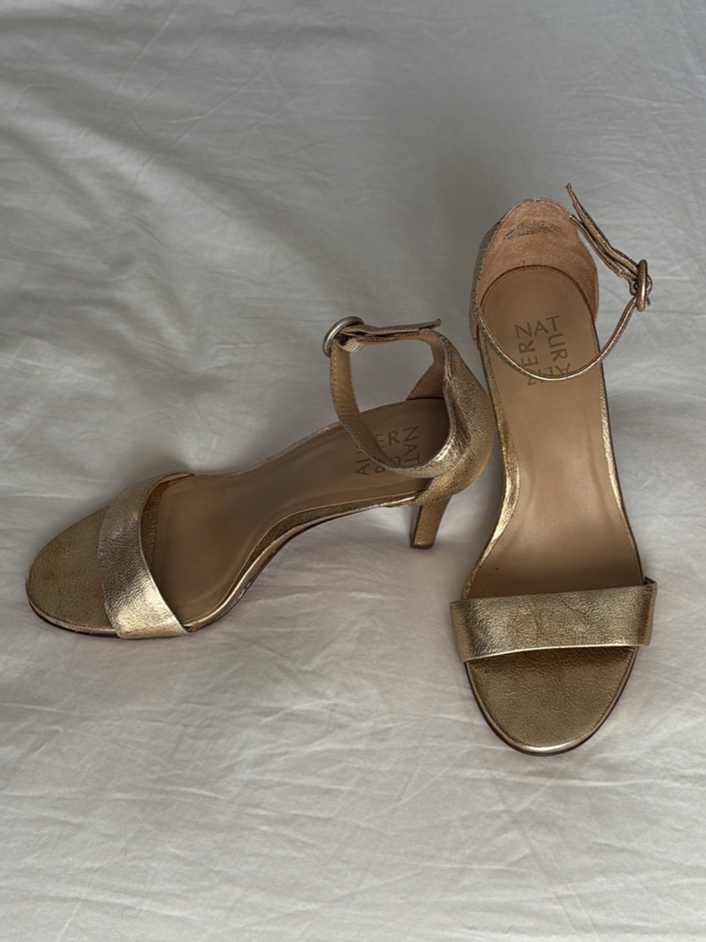 Naturalizer Metallic Gold Ankle-Strap Heels